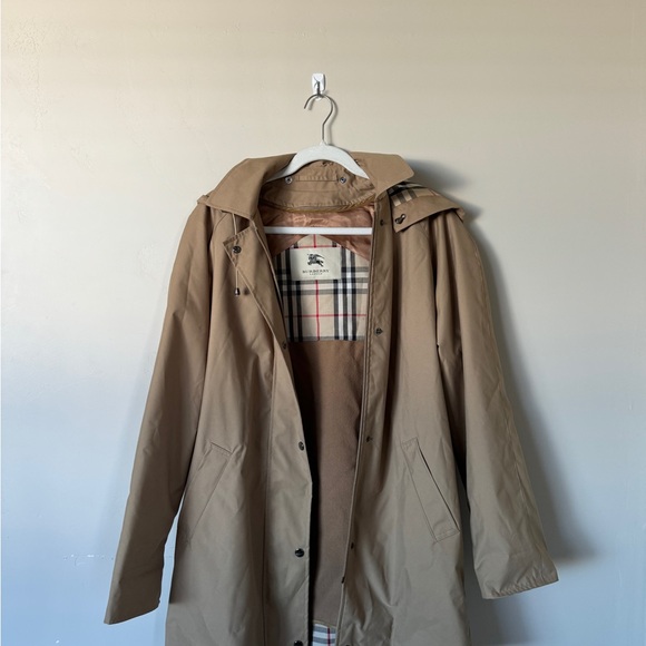 Vintage Burberrys Coat unisex Tan Hooded Lined Jacket Wool with Iconic Plaid - Picture 2 of 10